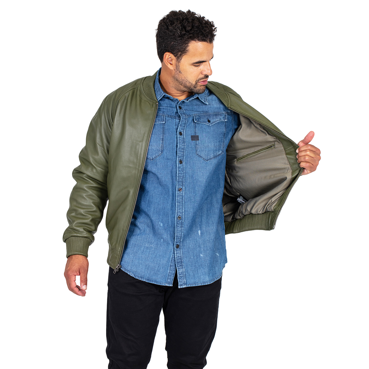 Jakewood 1051 Olive Genuine Lambskin Baseball Varsity Jacket