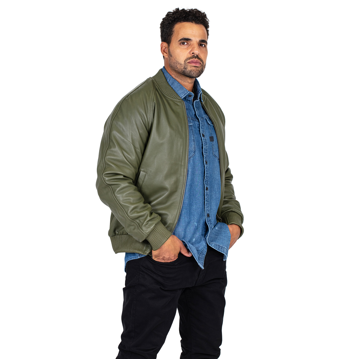 Jakewood 1051 Olive Genuine Lambskin Baseball Varsity Jacket
