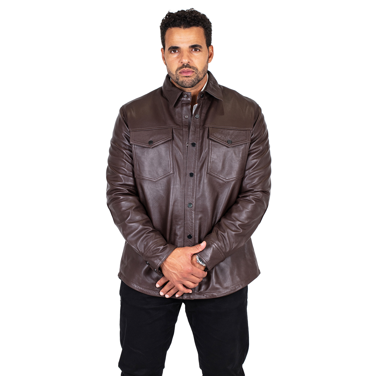 Jakewood 2502 Brown Genuine Lambskin Leather Shirt