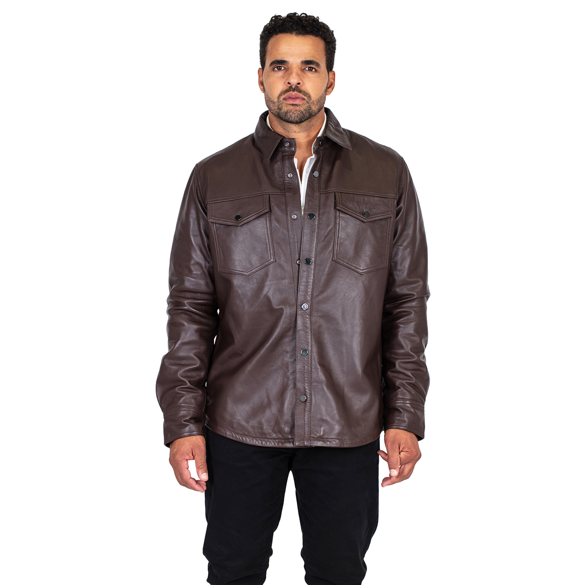 Jakewood 2502 Brown Genuine Lambskin Leather Shirt