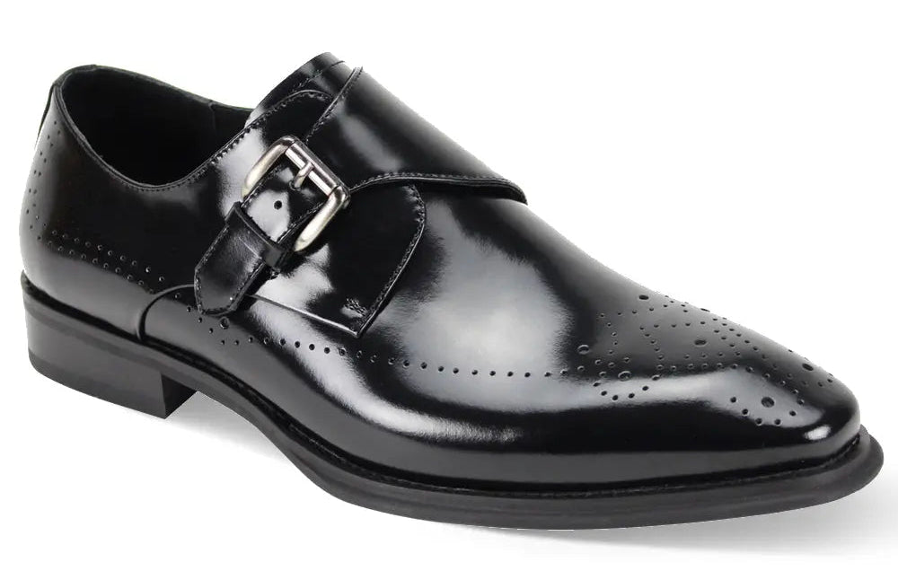 Giovanni Jeffery Black Genuine Leather Monk Strap Shoes