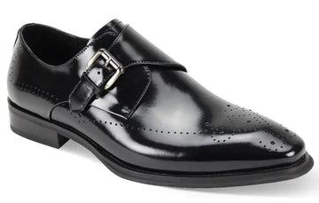 Giovanni Jeffery Black Genuine Leather Monk Strap Shoes