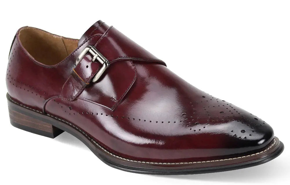 Giovanni Jeffery Burgundy Genuine Leather Monk Strap Shoes