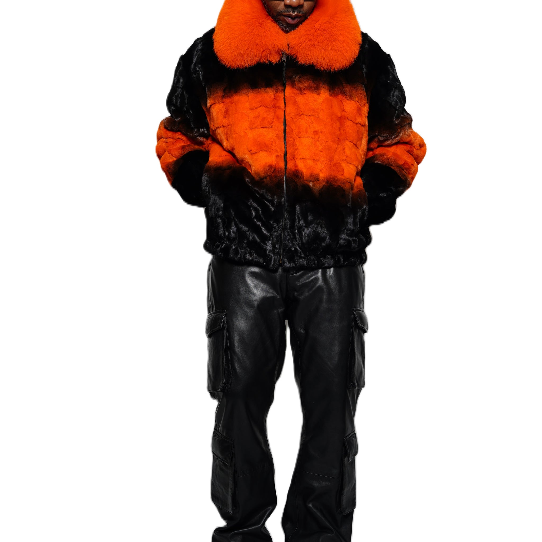 Verona Men's M49R01 Orange/Black Genuine Mink Sections Jacket