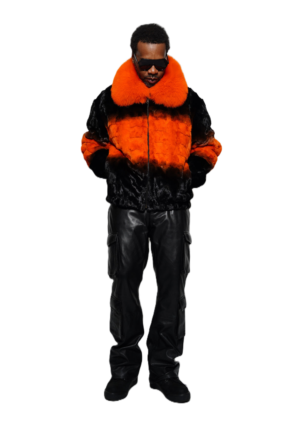 Verona Men's M49R01 Orange/Black Genuine Mink Sections Jacket