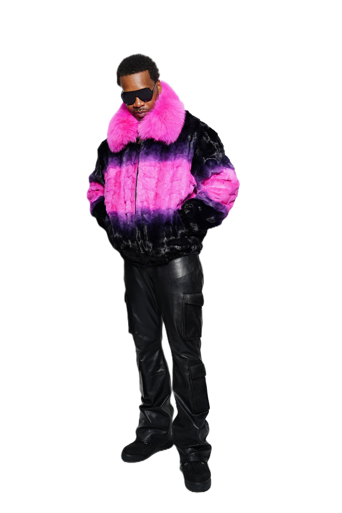 Verona Men's M49R01 Fuschia/Black Genuine Mink Sections Jacket