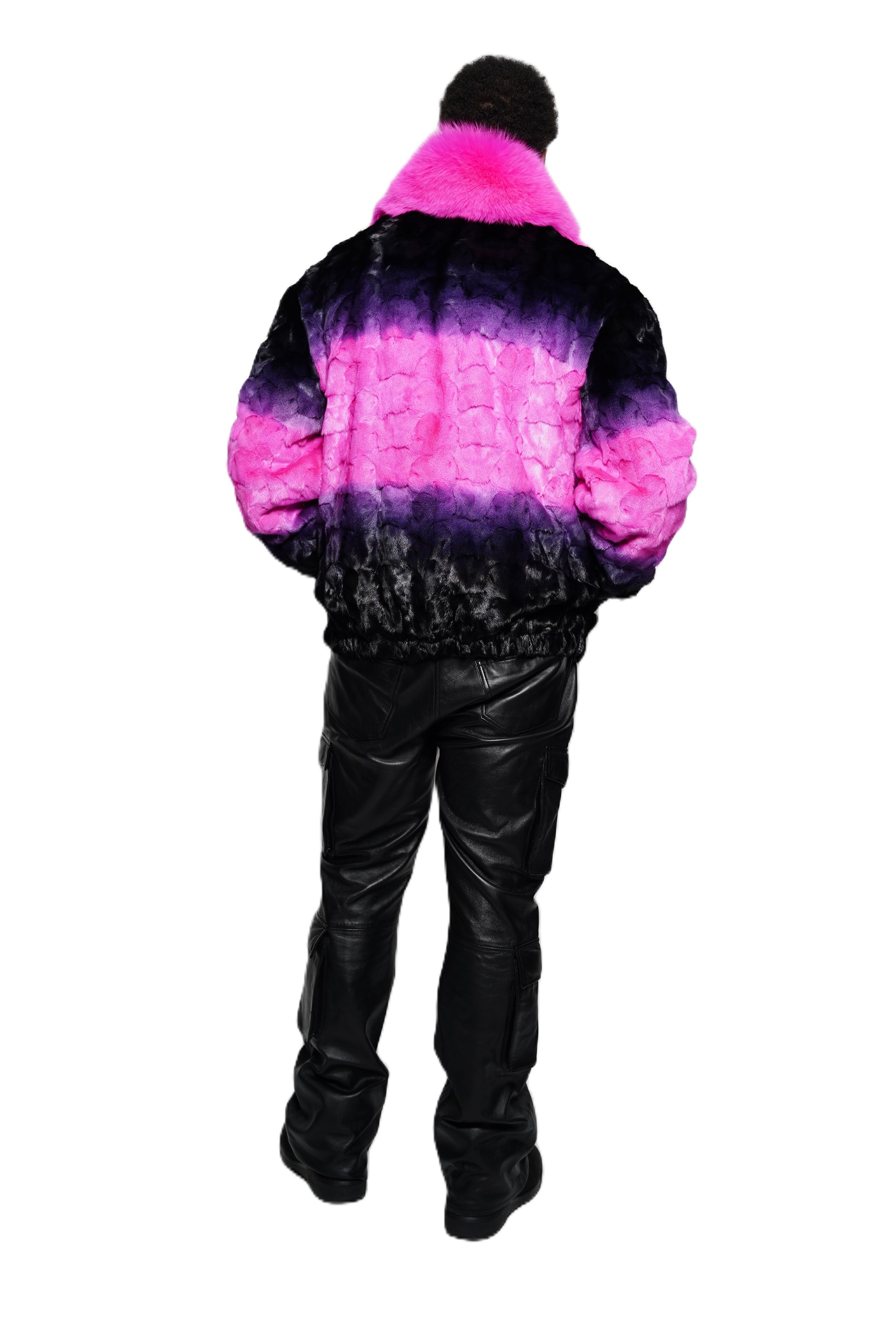 Verona Men's M49R01 Fuschia/Black Genuine Mink Sections Jacket