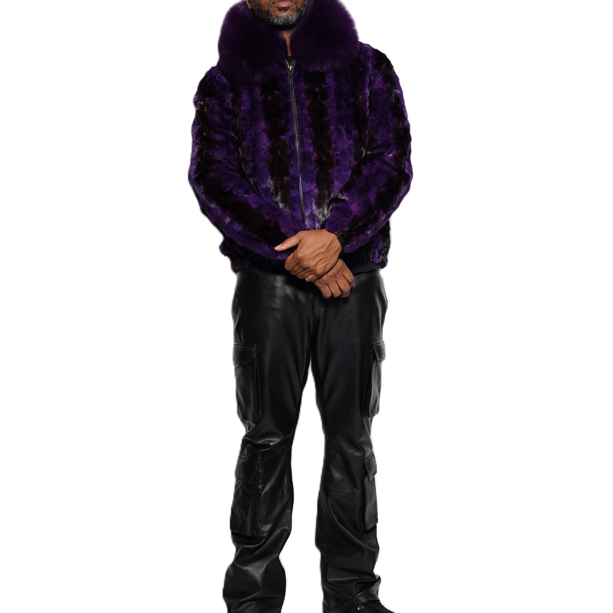 Verona Men's M99R01 Purple/Black Genuine Mink Sections Jacket