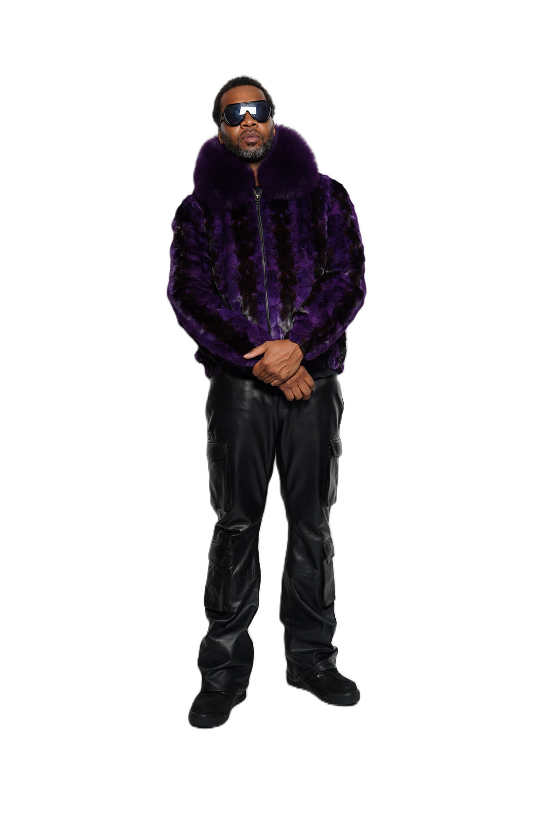 Verona Men's M99R01 Purple/Black Genuine Mink Sections Jacket