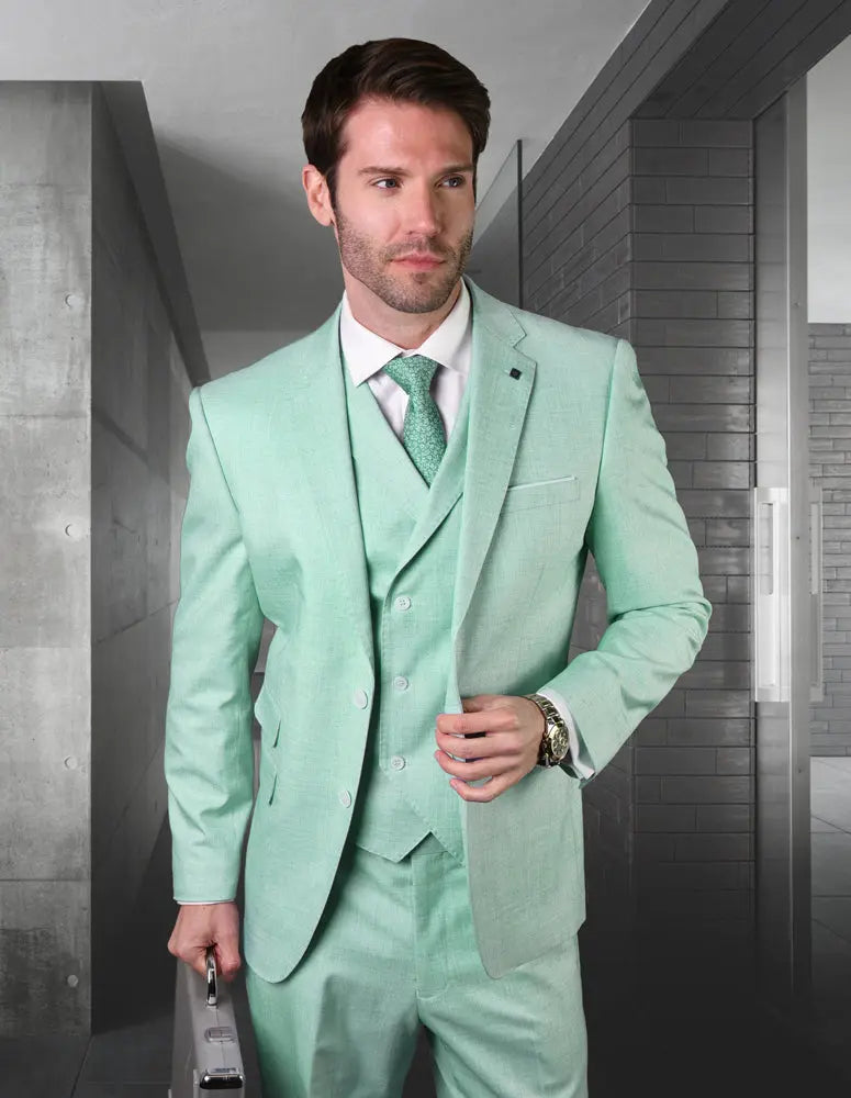 Statement Lanzo Mint Super 180's Italian Wool / Cashmere Vested Suit