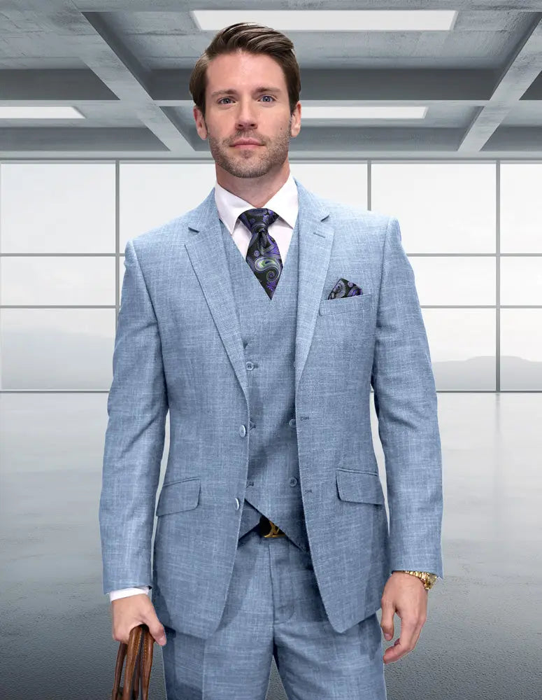 Statement Carneli Blue Super 200's Italian Wool Vested Suit