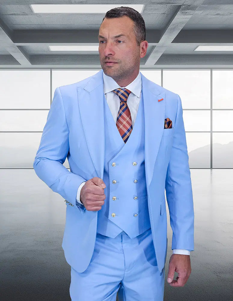 Statement Amiri Sky Blue Super 200's Italian Wool Vested Suit