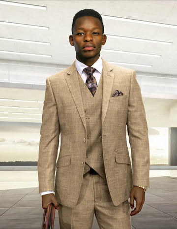 Statement Carneli Camel Super 200's Italian Wool Vested Suit