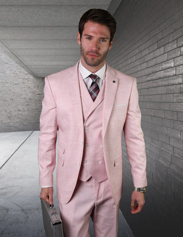 Statement Lanzo Pink Super 180's Italian Wool / Cashmere Vested Suit