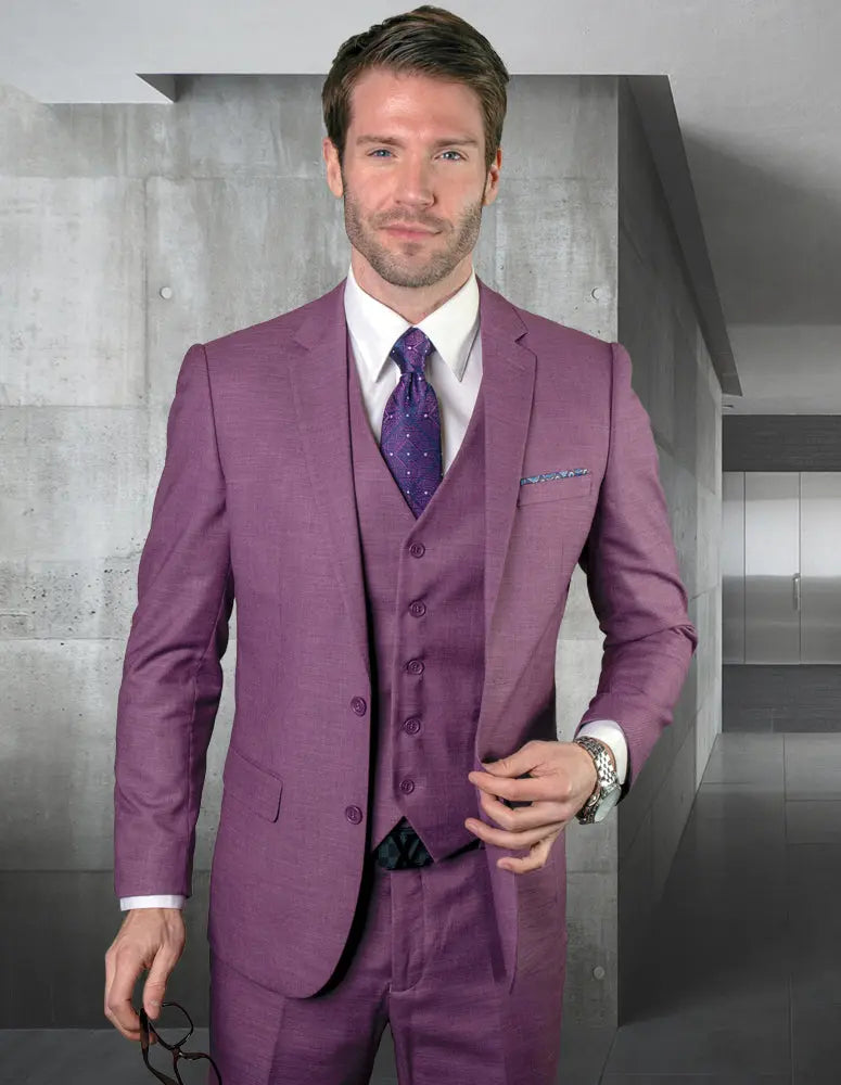 Statement Lazaro Mauve Super 150's Italian Wool Vested Suit