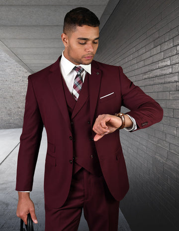 Statement Lazio Burgundy Super 150's Italian Wool Vested Suit