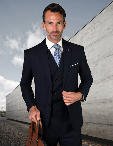 Statement Lazio Navy Super 150's Italian Wool Vested Suit