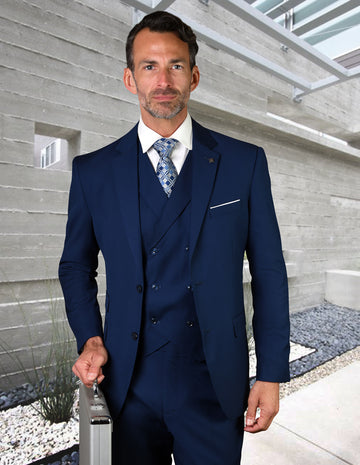 Statement Lazio Sapphire Super 150's Italian Wool Vested Suit