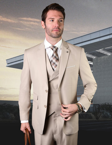 Statement Lazio Tan Super 150's Italian Wool Vested Suit