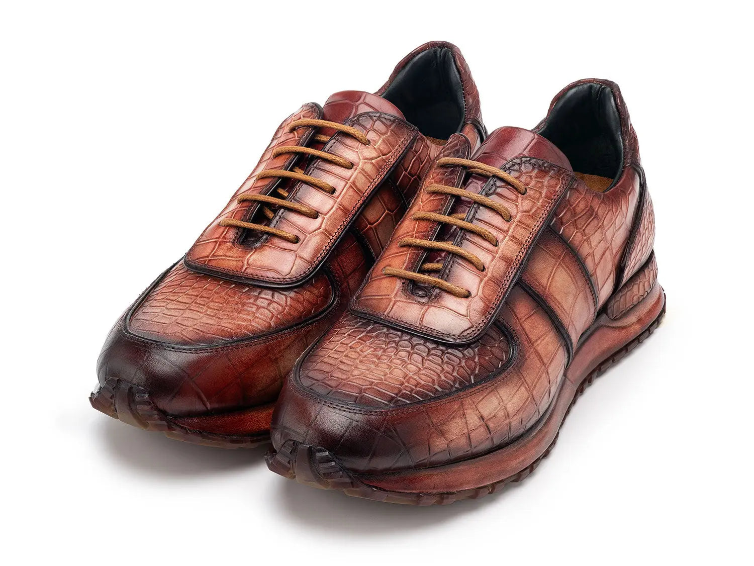 Paul Parkman Men's Brown Burnished Textured Leather Sneakers (ID#LB704CML) PAUL PARKMAN