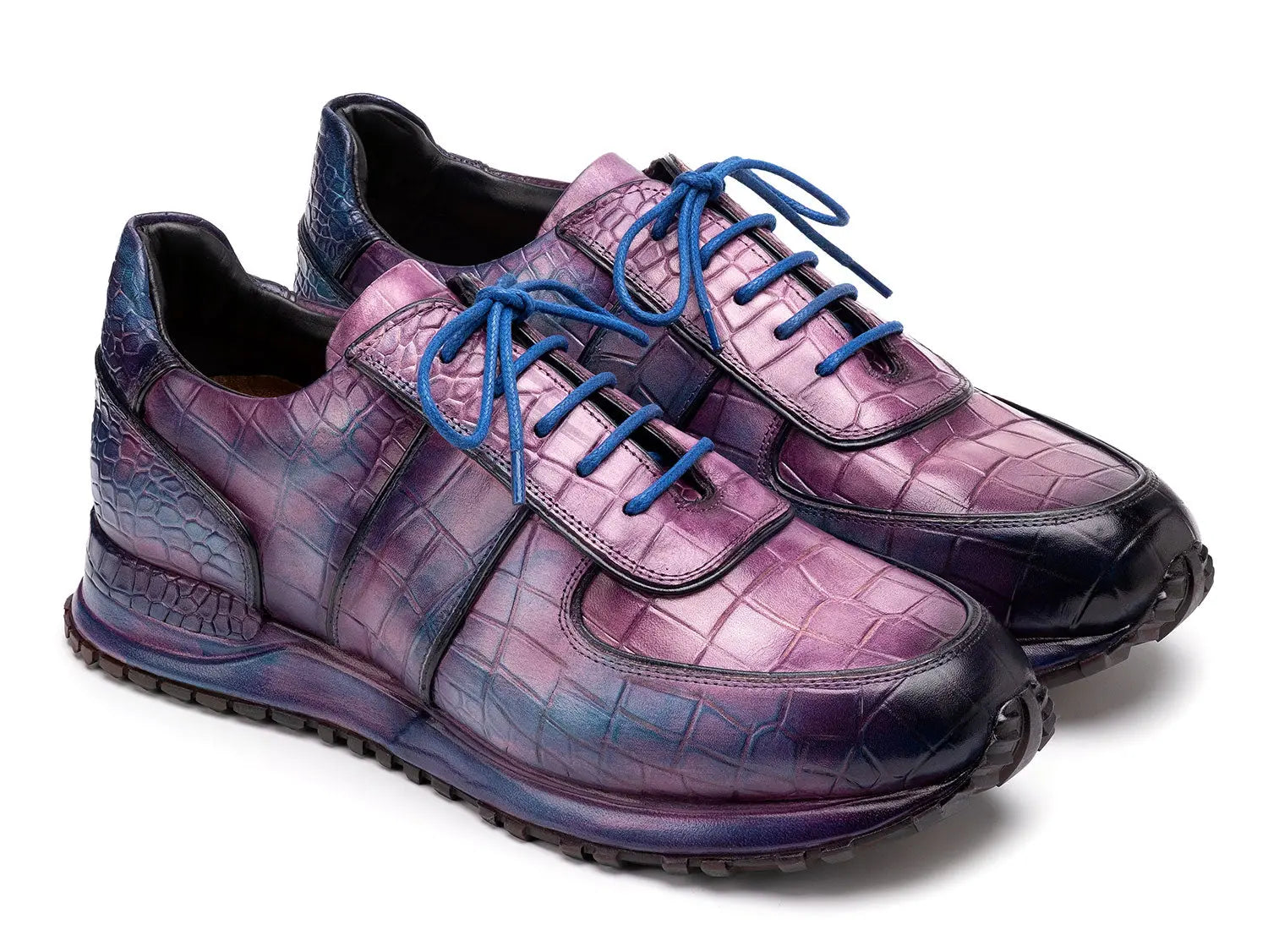 Paul Parkman Men's Blue/Purple Textured Leather Sneakers (ID#LB704PNB) PAUL PARKMAN