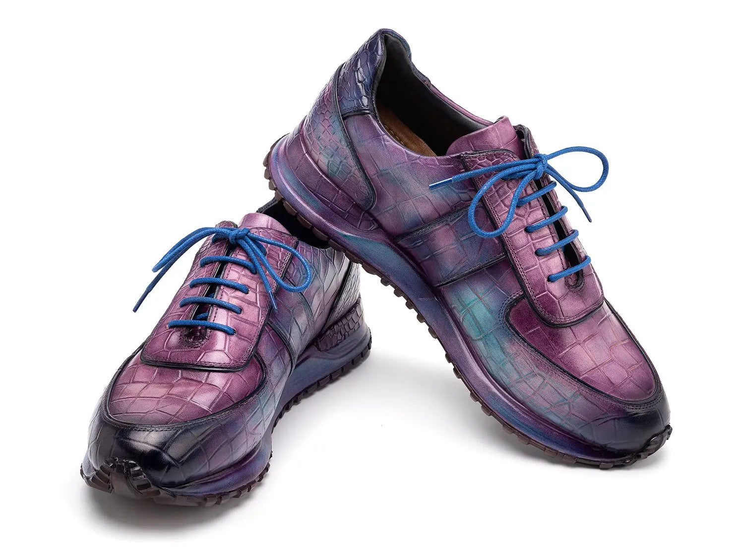 Paul Parkman Men's Blue/Purple Textured Leather Sneakers (ID#LB704PNB) PAUL PARKMAN