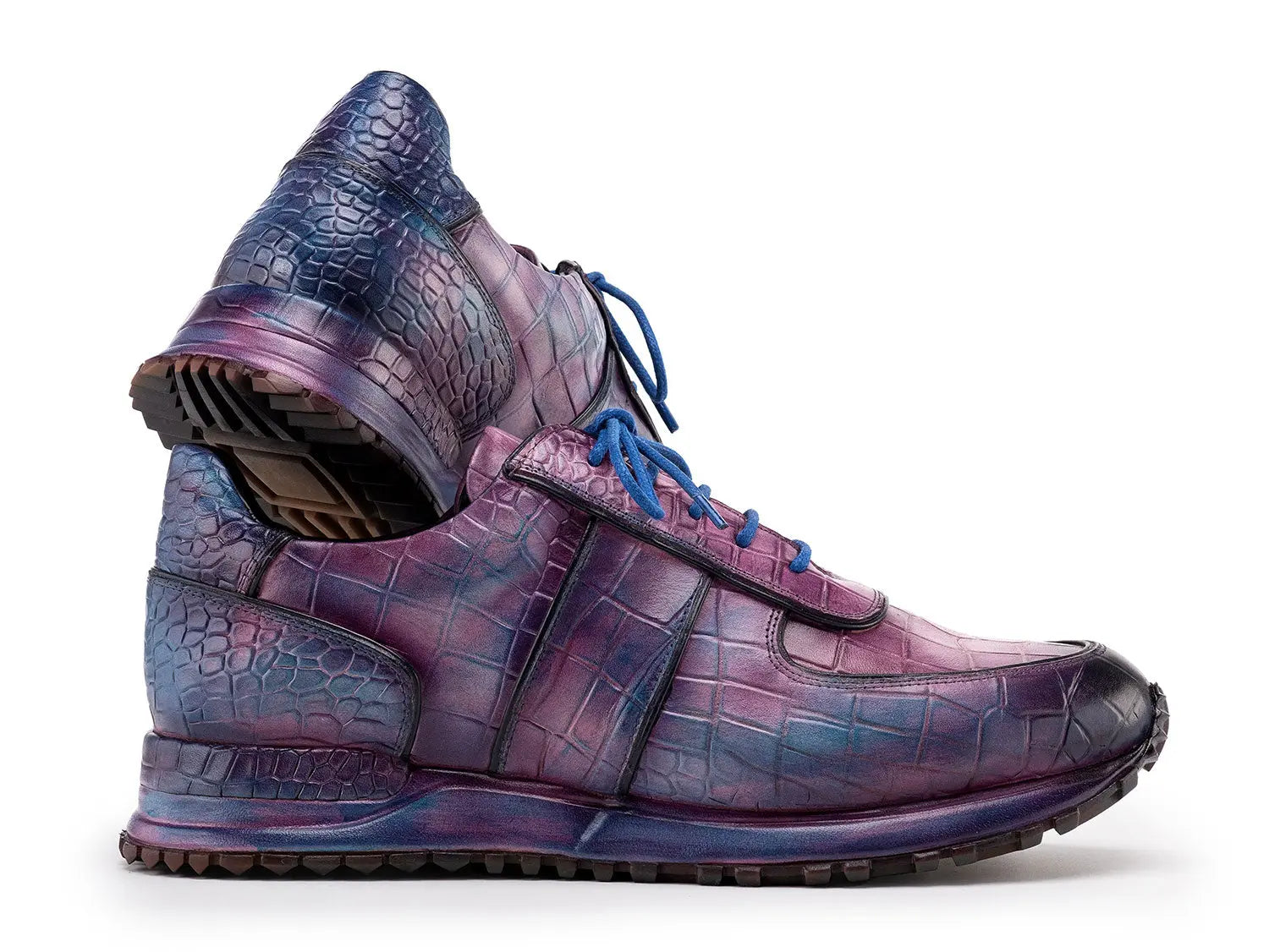Paul Parkman Men's Blue/Purple Textured Leather Sneakers (ID#LB704PNB) PAUL PARKMAN