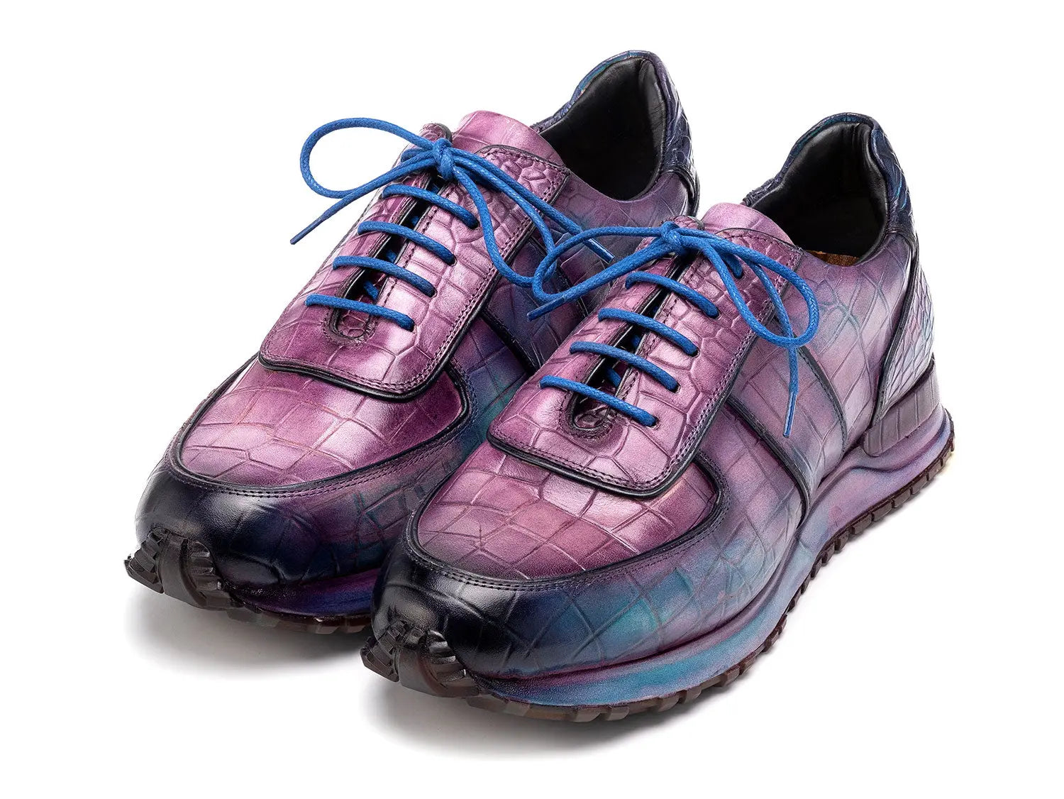 Paul Parkman Men's Blue/Purple Textured Leather Sneakers (ID#LB704PNB) PAUL PARKMAN