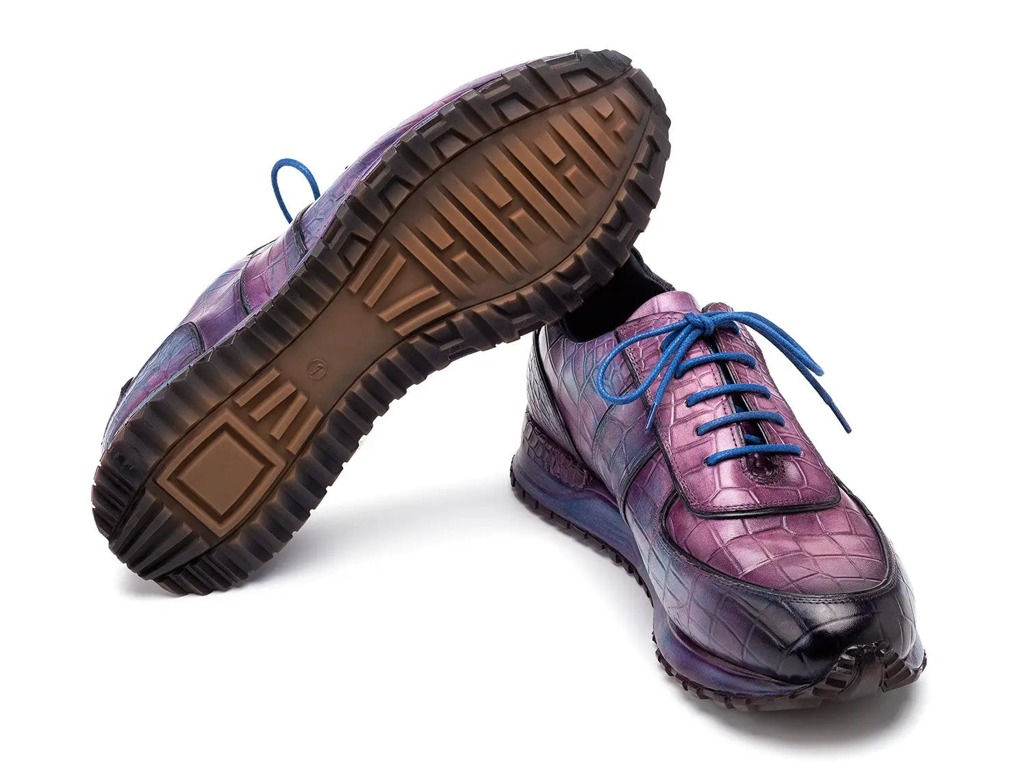 Paul Parkman Men's Blue/Purple Textured Leather Sneakers (ID#LB704PNB) PAUL PARKMAN