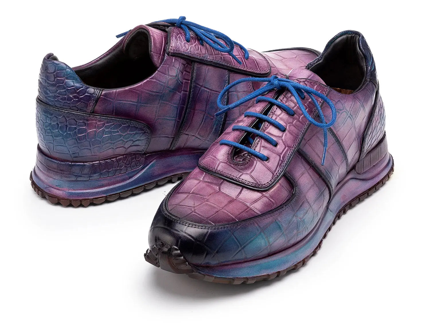 Paul Parkman Men's Blue/Purple Textured Leather Sneakers (ID#LB704PNB) PAUL PARKMAN