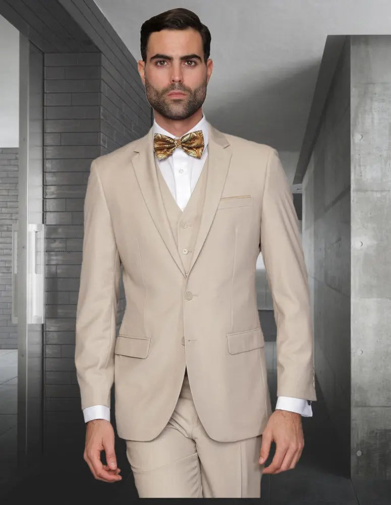 Statement Lorenzo Tan Slim Fit Vested Suit – Super 150’s Italian Wool