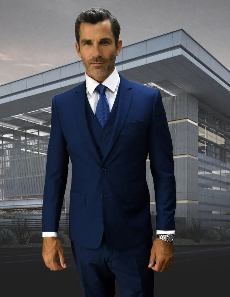 Statement Lorenzo Sapphire Slim Fit Vested Suit – Super 150’s Italian Wool