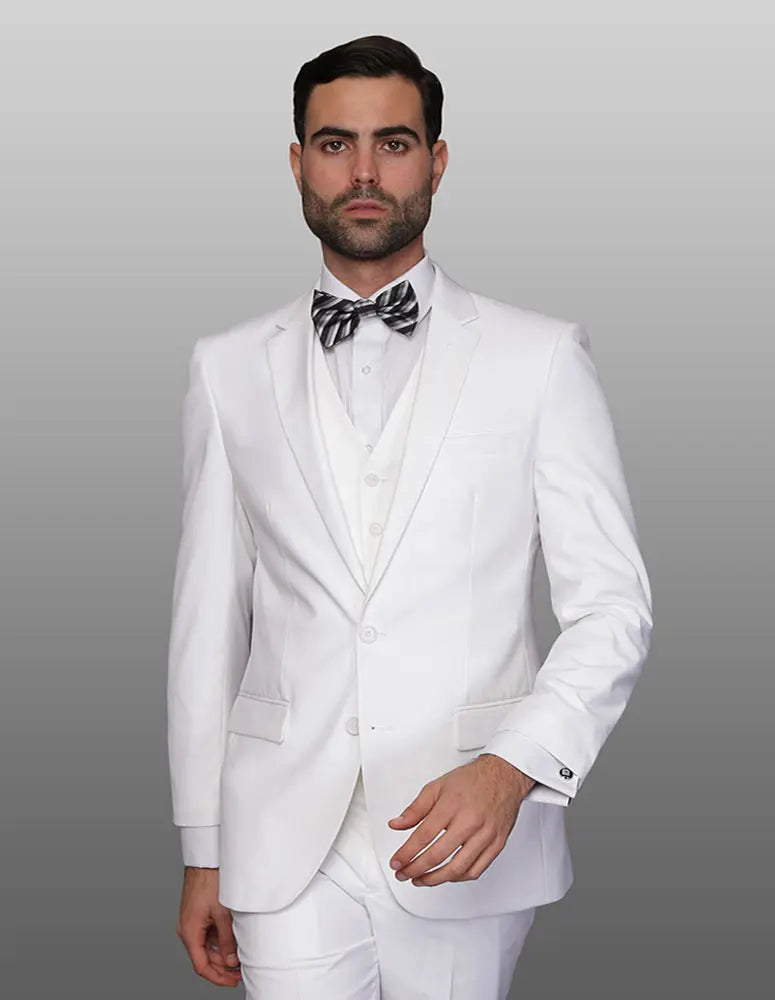 Statement Lorenzo White Slim Fit Vested Suit – Super 150’s Italian Wool