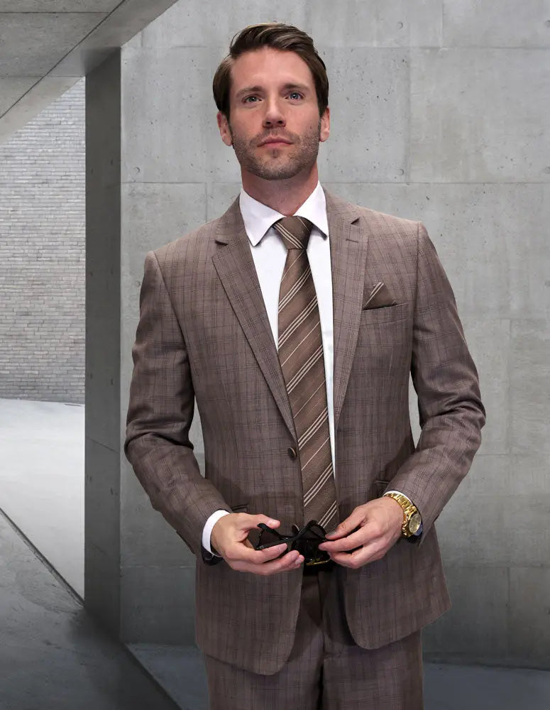 Statement Abano-BG Taupe Vested Suit - Super 200's Italian Wool