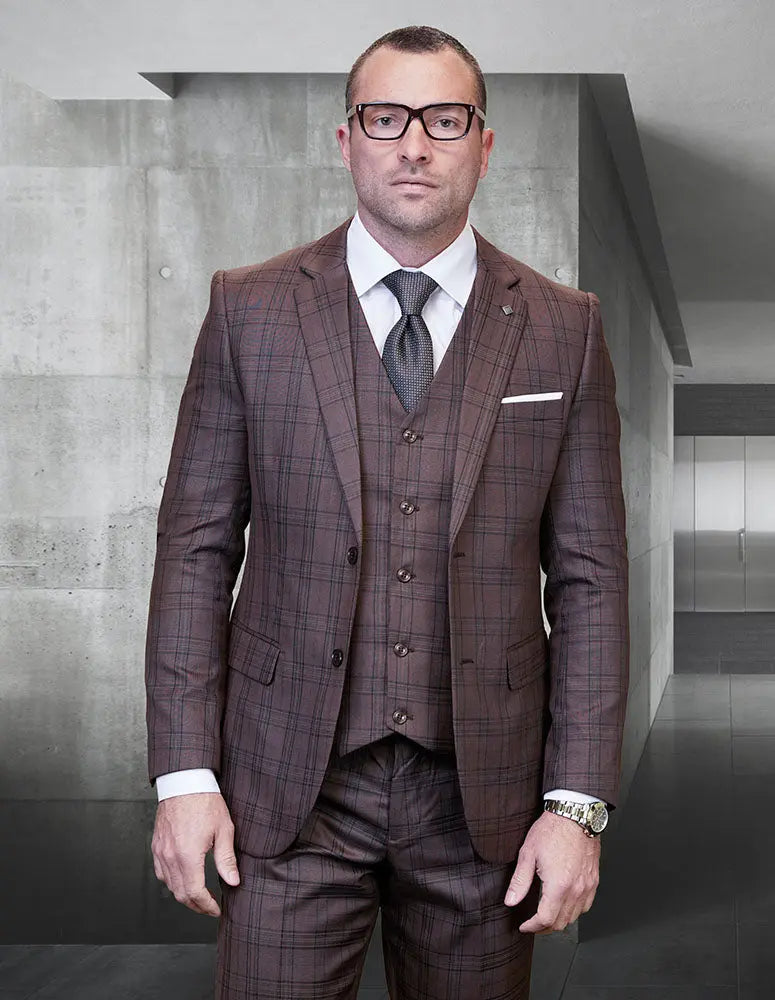 Statement STZV-300BG Brown Vested Suit - Super 180's Italian Wool