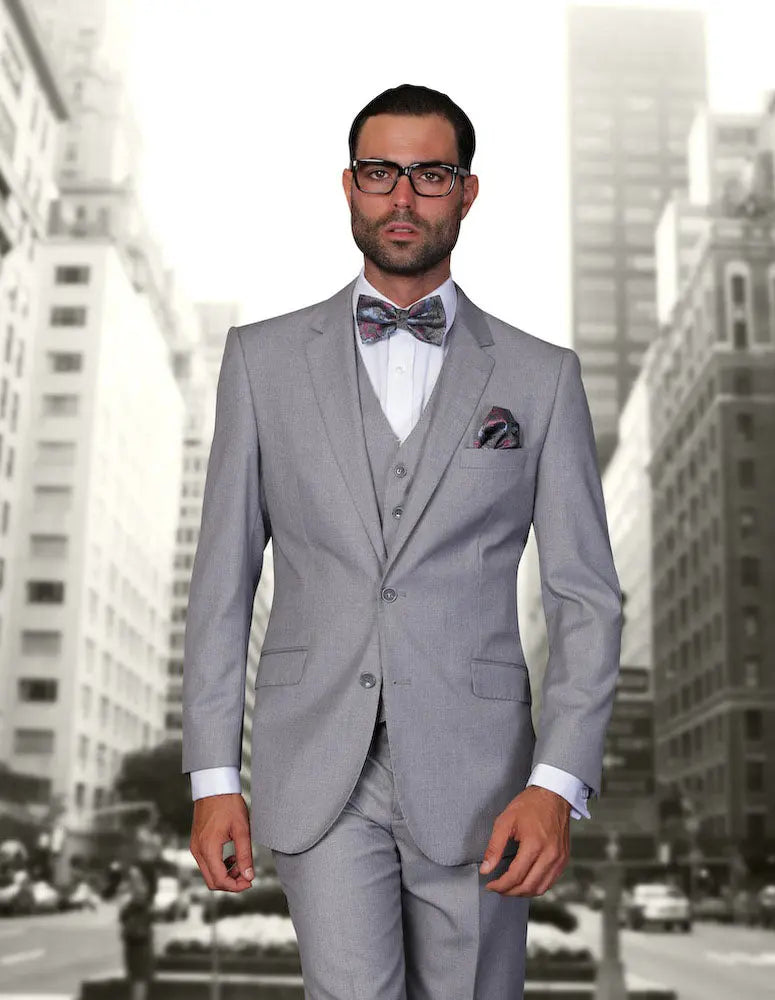 Statement STZV-102XL Gray Vested Suit - Super 150's Italian Wool