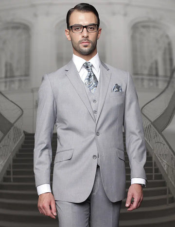 Statement TZ-100BG Gray Vested Suit - Super 150's Italian Wool
