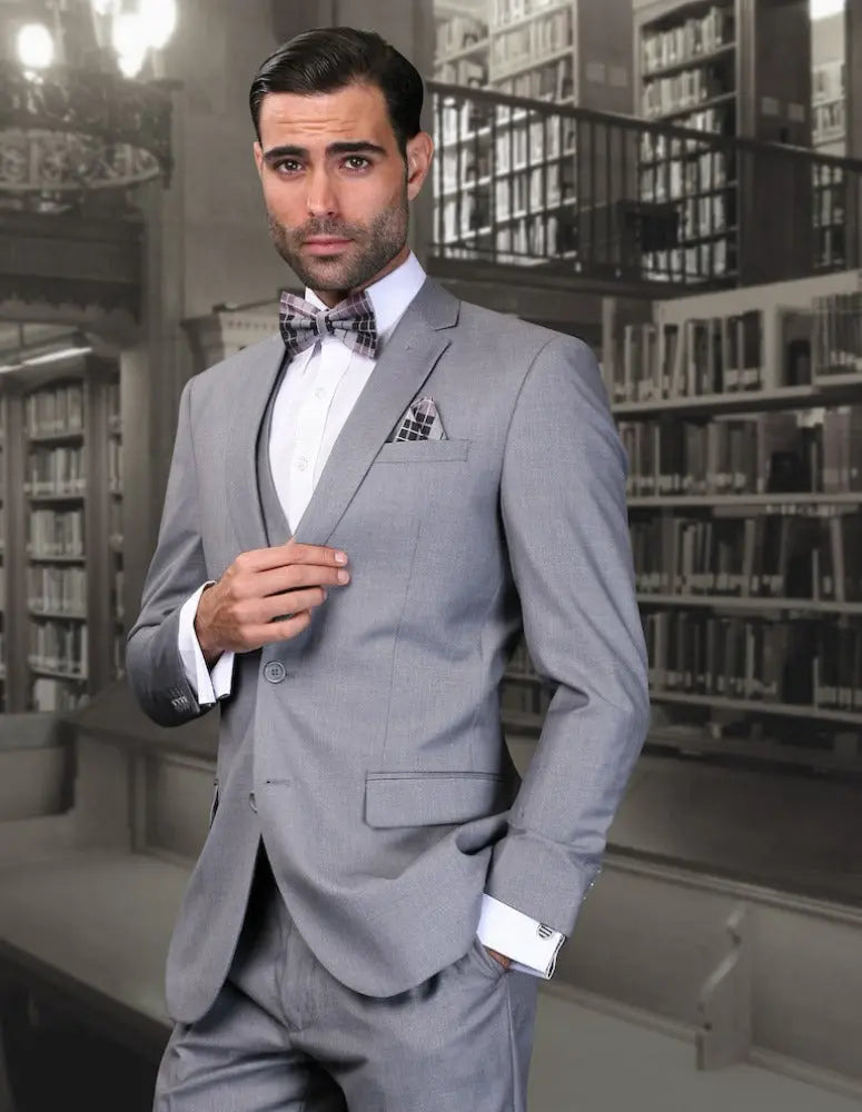 Statement Lorenzo Grey Slim Fit Vested Suit – Super 150’s Italian Wool