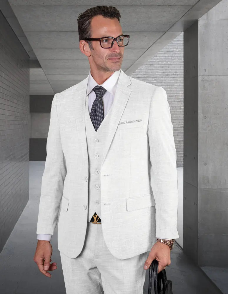 Statement Lazaro White Slim Fit Vested Suit – Super 150’s Italian Wool