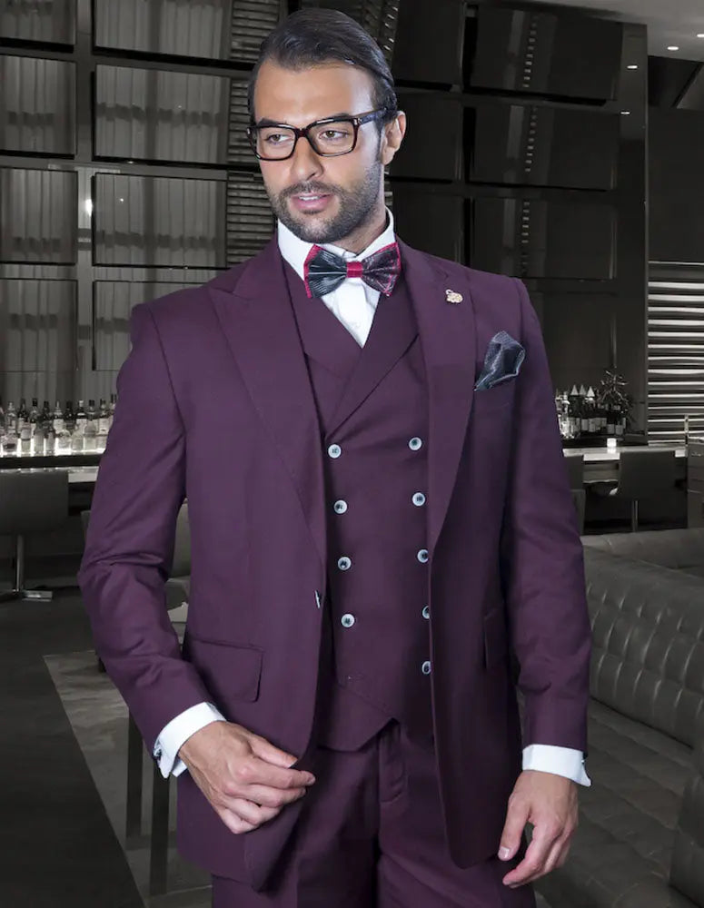 Statement Florence Burgundy Wide Leg Vested Suit - Super 180's Italian Wool