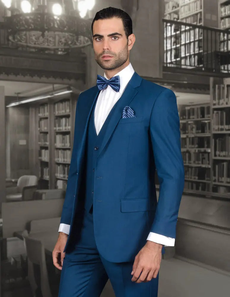 Statement Lorenzo Blue Slim Fit Vested Suit – Super 150’s Italian Wool