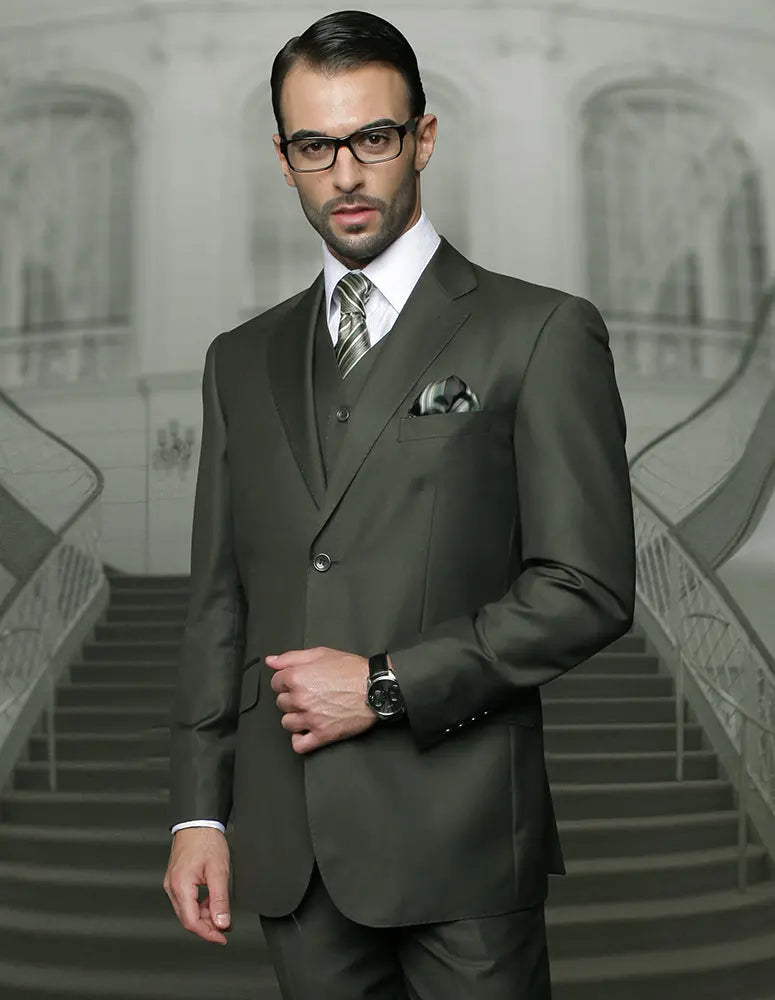 Statement TZ-100BG Olive Vested Suit - Super 150's Italian Wool