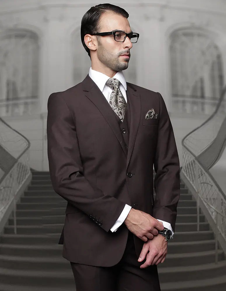 Statement TZ-100BG Brown Vested Suit - Super 150's Italian Wool