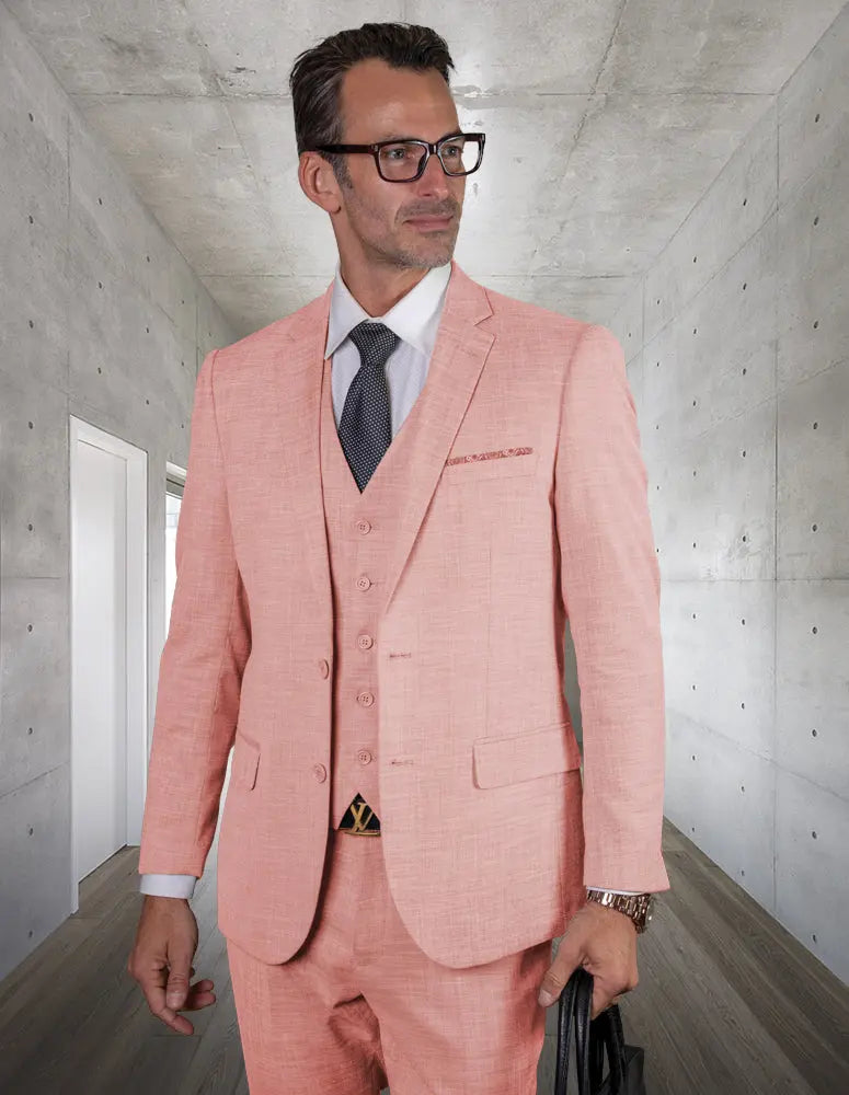 Statement Lazaro Pink Slim Fit Vested Suit – Super 150’s Italian Wool