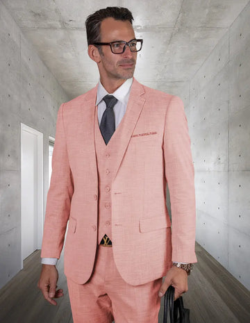 Statement Lazaro Pink Slim Fit Vested Suit – Super 150’s Italian Wool
