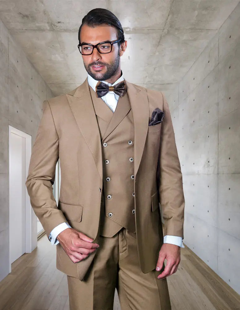 Statement Florence Tan Wide Leg Vested Suit - Super 180's Italian Wool