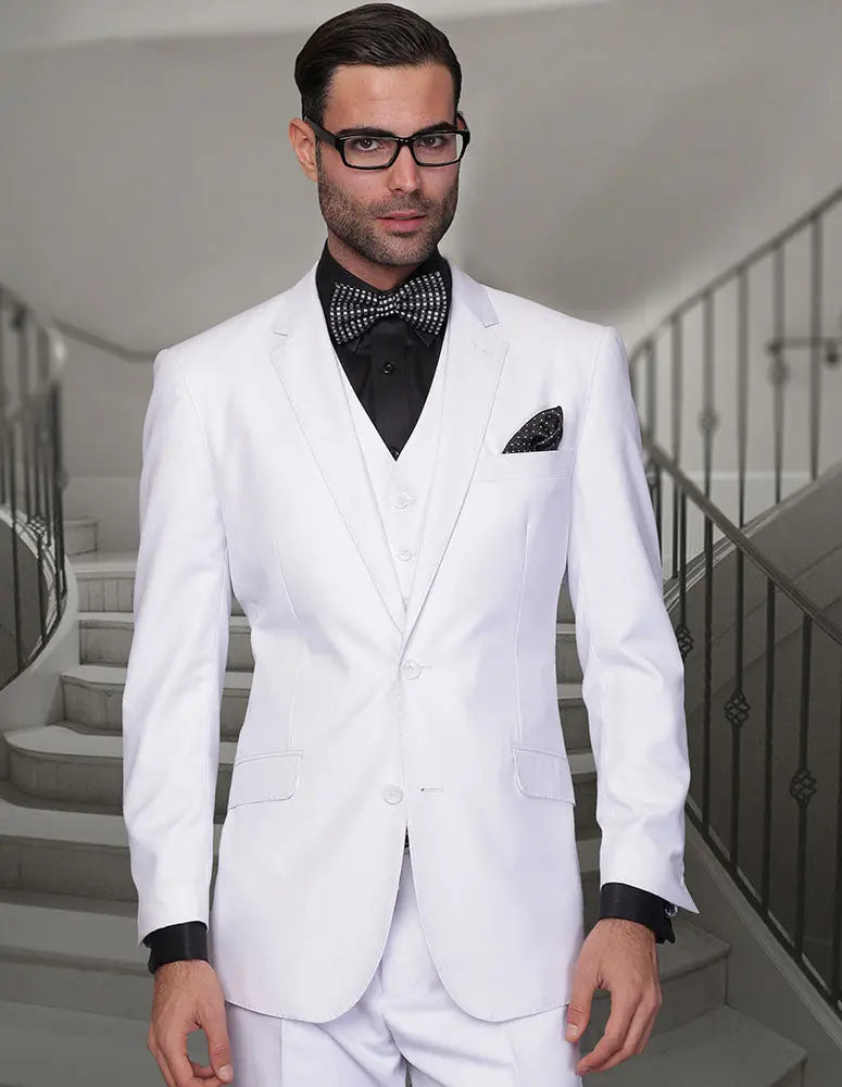 Statement STZV-102XL White Vested Suit - Super 150's Italian Wool