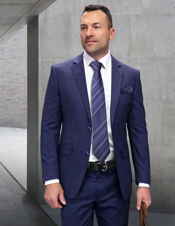 Statement Matari-BG Blue Vested Suit - Super 200's Italian Wool - Suit Essence