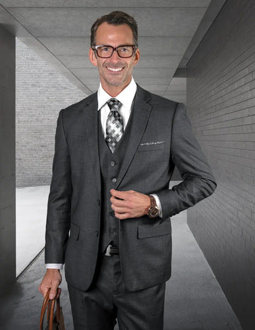 Statement Lazaro Charcoal Slim Fit Vested Suit – Super 150’s Italian Wool
