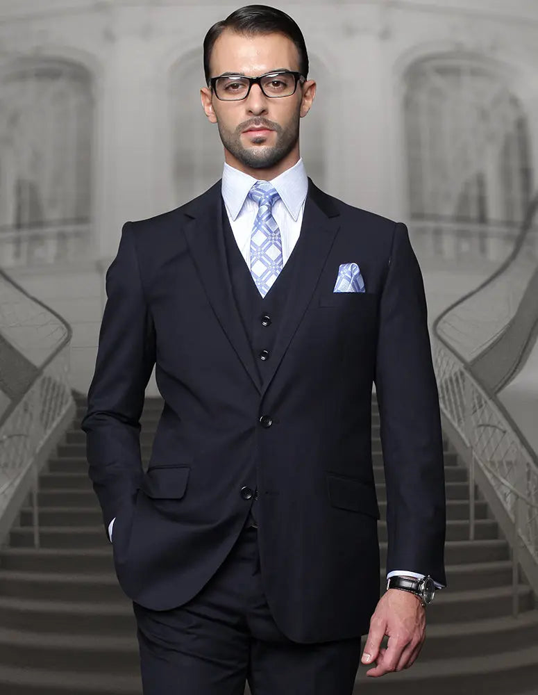 Statement TZ-100BG Navy Vested Suit - Super 150's Italian Wool